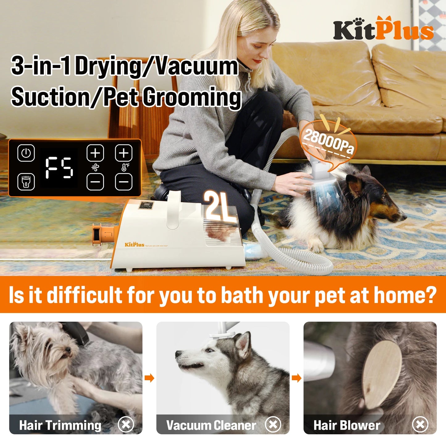 3-in-1 Pet Grooming Kit | Dryer, Vacuum & Trimmer