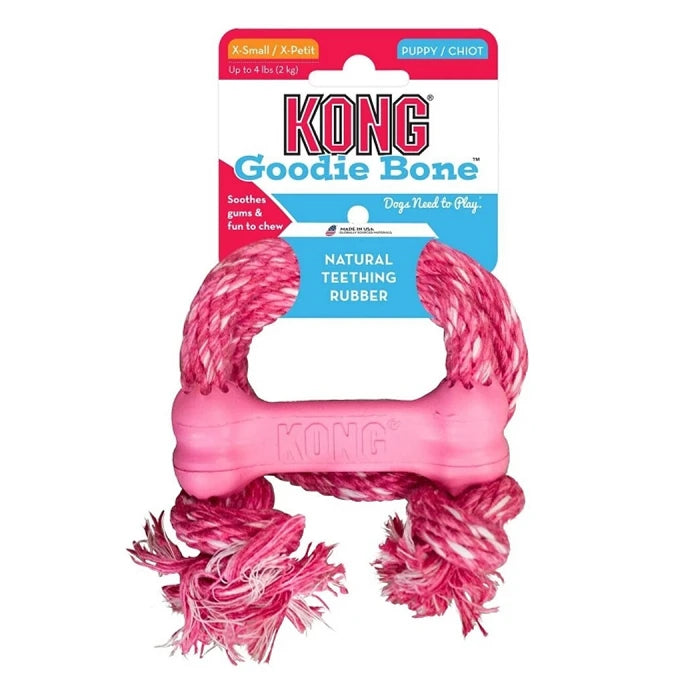 KONG® Goodie Bone with Rope – Durable Rubber Chew Toy for Puppies & Small Dogs