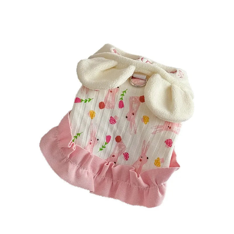 Bunny-Ear Pet Dress | Cute Corduroy Winter Outfit for Small Dogs