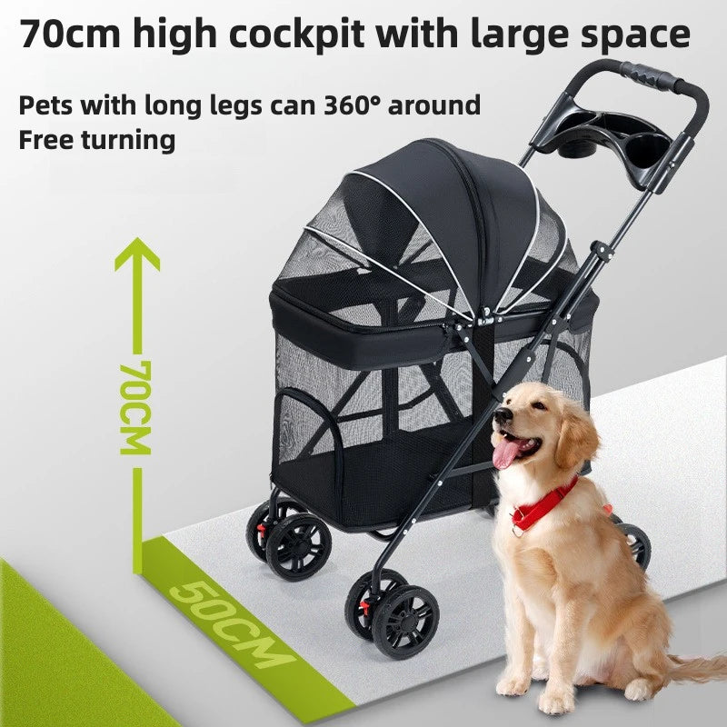 Breathable Folding Pet Stroller | Lightweight Dog & Cat Travel Carrier