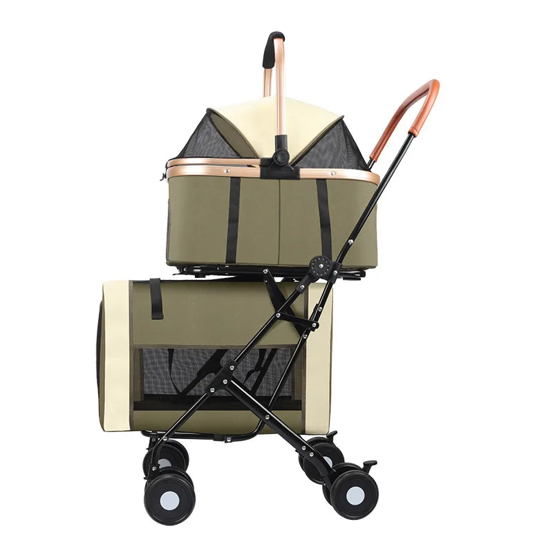 Double-Layer Pet Stroller | Detachable 2-in-1 Carrier