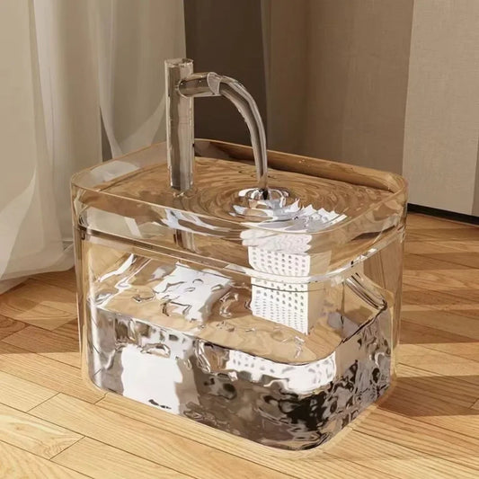 CrystalFlow – Transparent Automatic Pet Water Fountain | USB-Powered Cat & Dog Dispenser