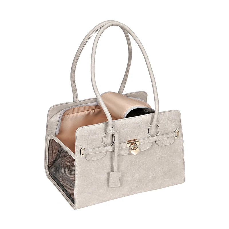 Luxury PU Leather Pet Carrier Handbag | Stylish Portable Pet Bag