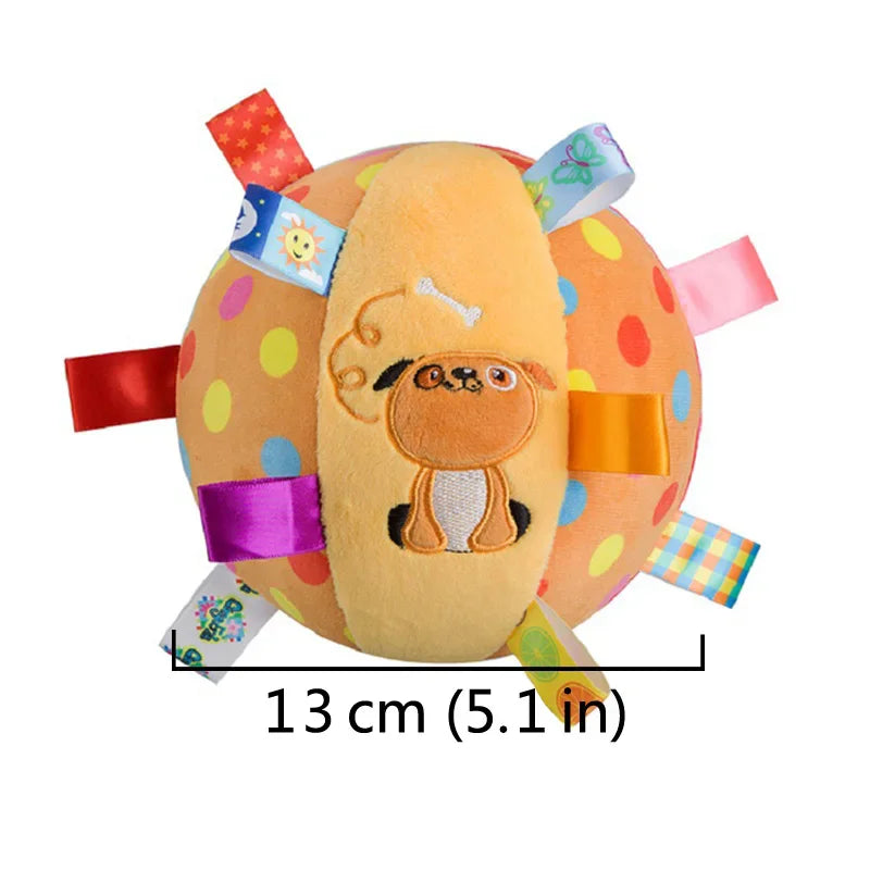 Interactive Plush Ball Dog Toy with Bell – Colourful Chew, Fetch & Training Toy for Small Dogs