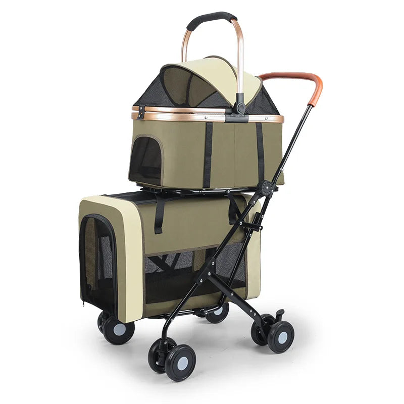 Double-Layer Pet Stroller | Detachable 2-in-1 Carrier