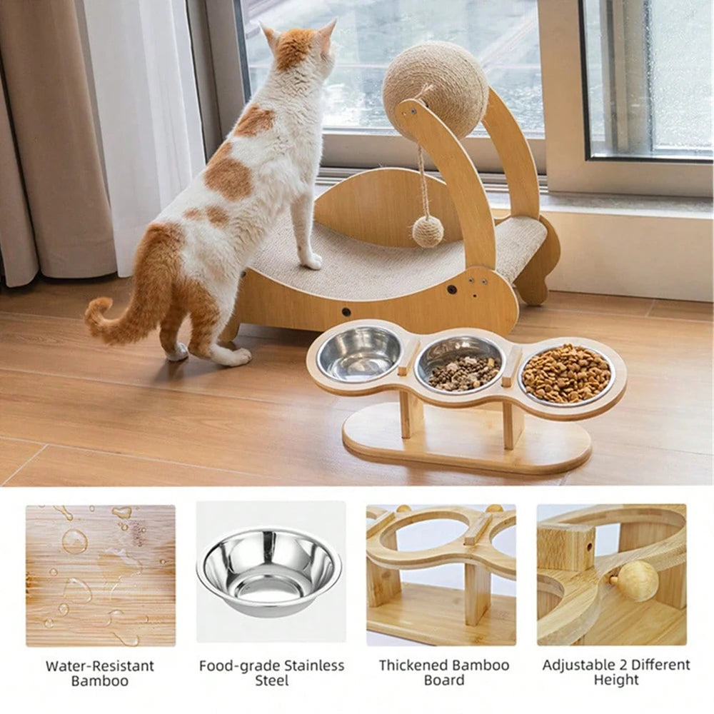 Raised Cat Feeder – 3-in-1 Elevated Feeding Station with 15° Tilt
