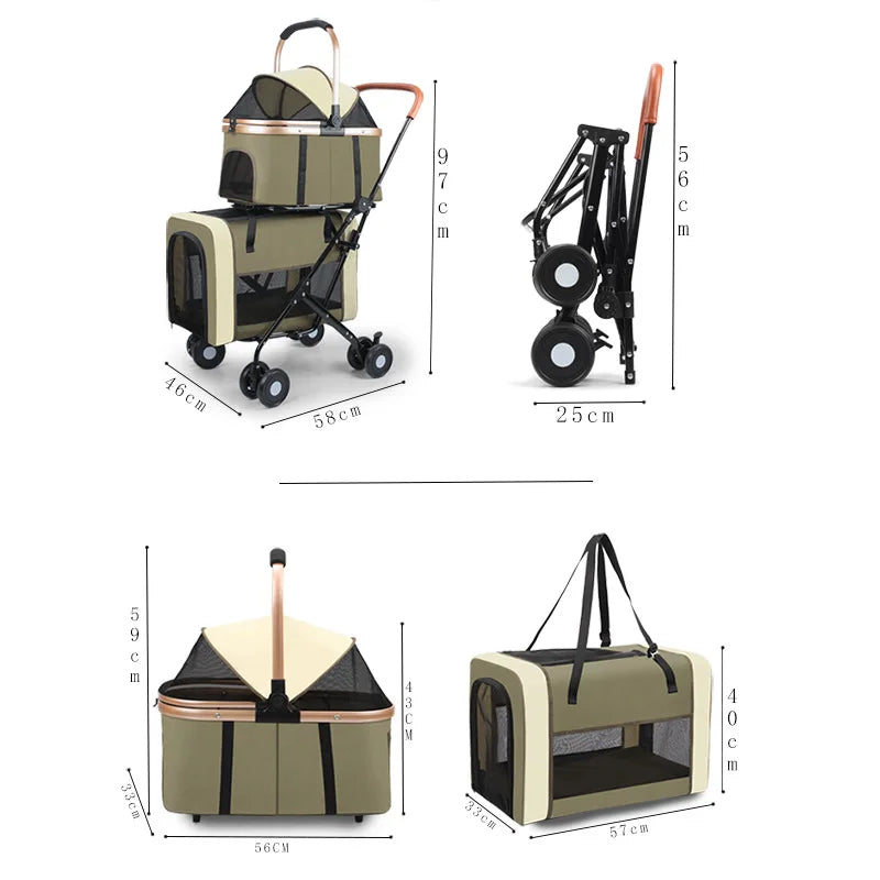 Double-Layer Pet Stroller | Detachable 2-in-1 Carrier