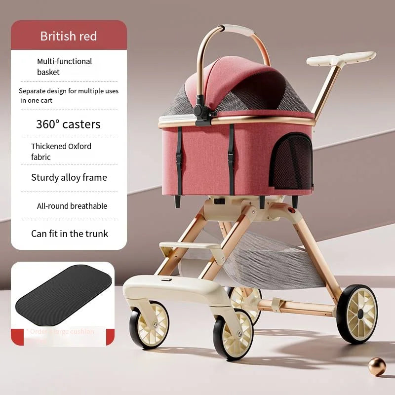 Luxury Pet Stroller & Carrier – Foldable Dog Buggy with 360° Rubber Wheels, Breathable Basket & Storage Compartment