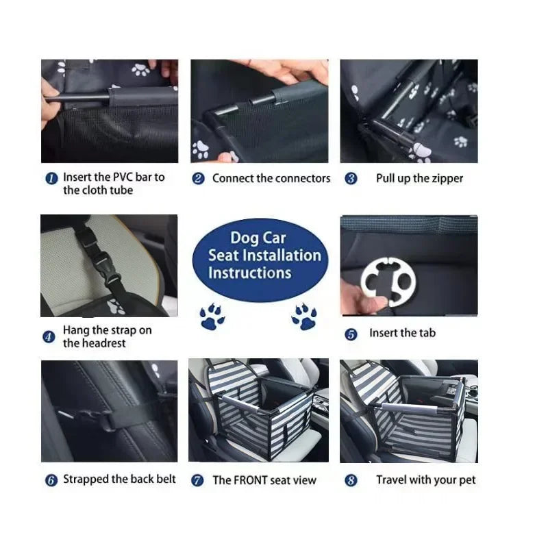 Waterproof Dog Car Seat Carrier – Foldable Pet Travel Basket for Small & Medium Dogs