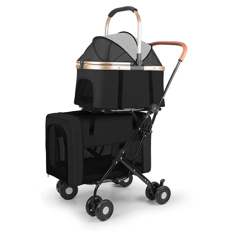 Double-Layer Pet Stroller | Detachable 2-in-1 Carrier