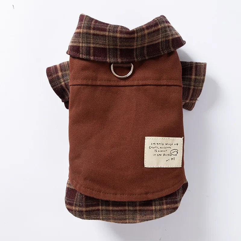 Winter Plaid Dog Dress | Warm Maillard Check Outfit for Small Dogs