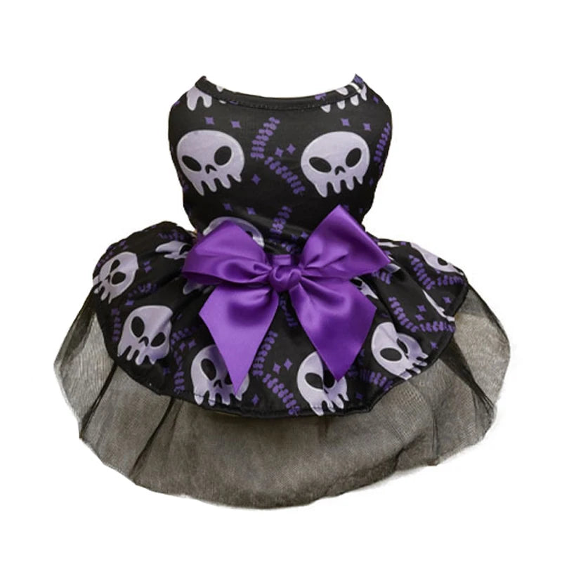 Halloween Dog Dress | Pumpkin & Ghost Pet Costume with Bow
