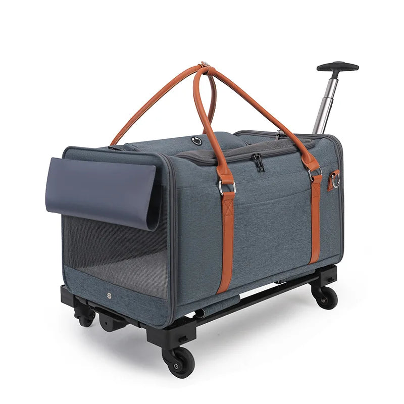 2-in-1 Pet Trolley Carrier & Backpack | Foldable Cat & Dog Travel Bag