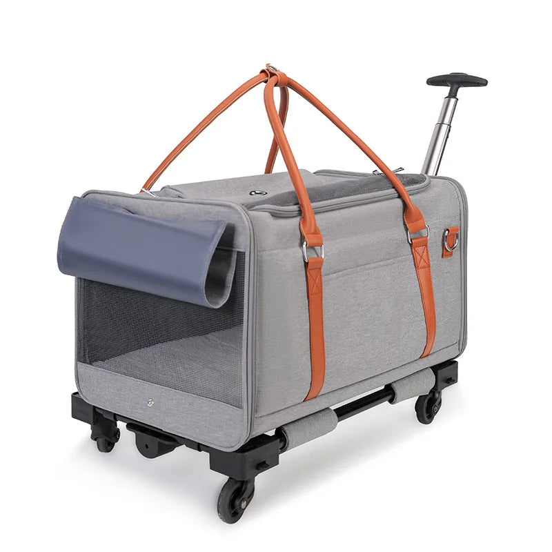 2-in-1 Pet Trolley Carrier & Backpack | Foldable Cat & Dog Travel Bag