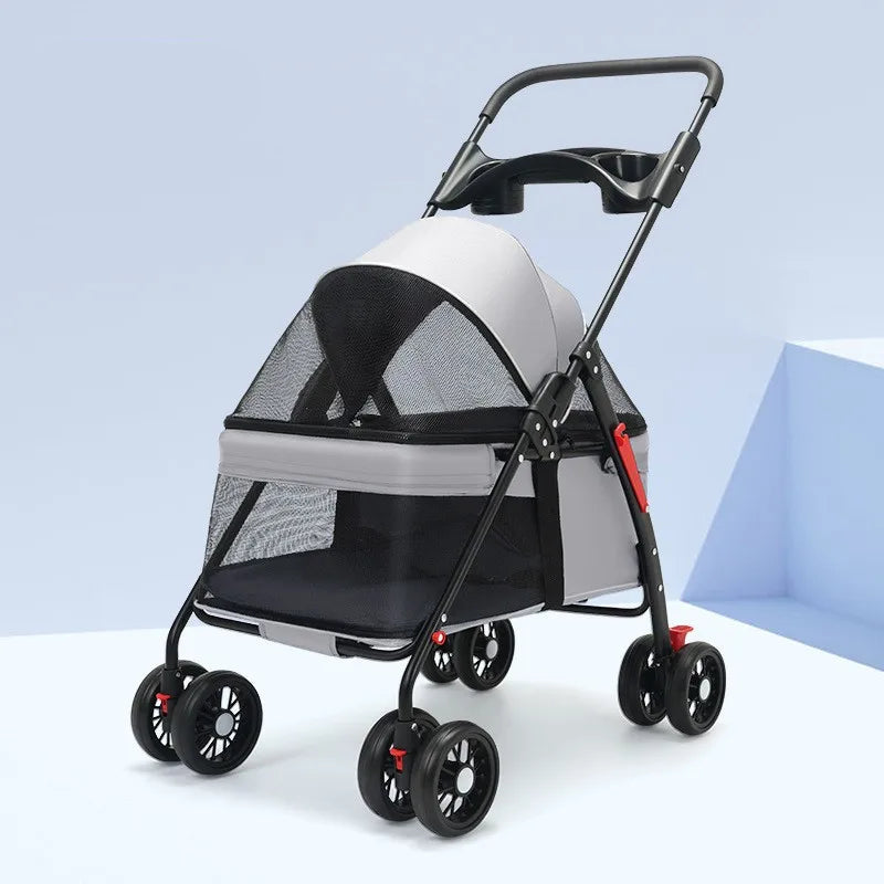 Lightweight Foldable Pet Stroller – Portable Travel Pram with 360° Wheels, Brake & Storage Basket