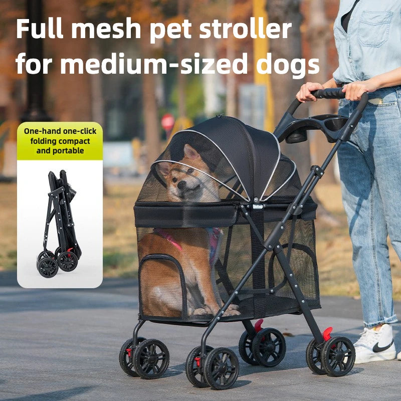Breathable Folding Pet Stroller | Lightweight Dog & Cat Travel Carrier