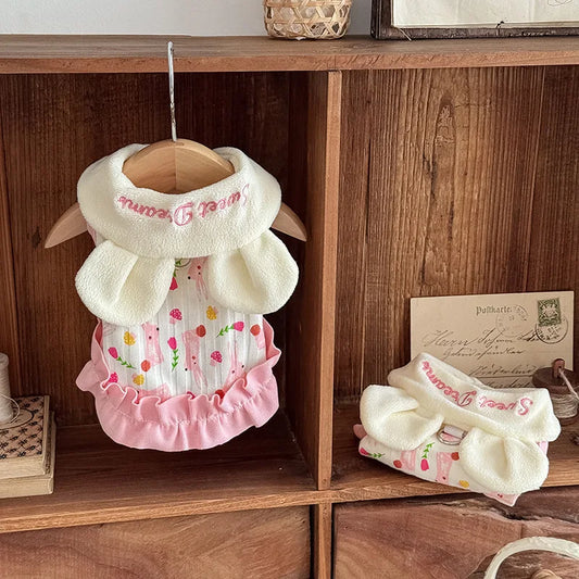 Bunny-Ear Pet Dress | Cute Corduroy Winter Outfit for Small Dogs
