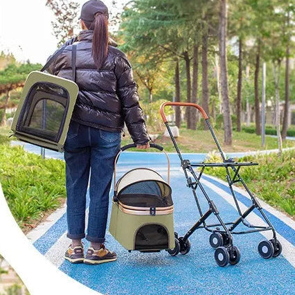 Double-Layer Pet Stroller | Detachable 2-in-1 Carrier