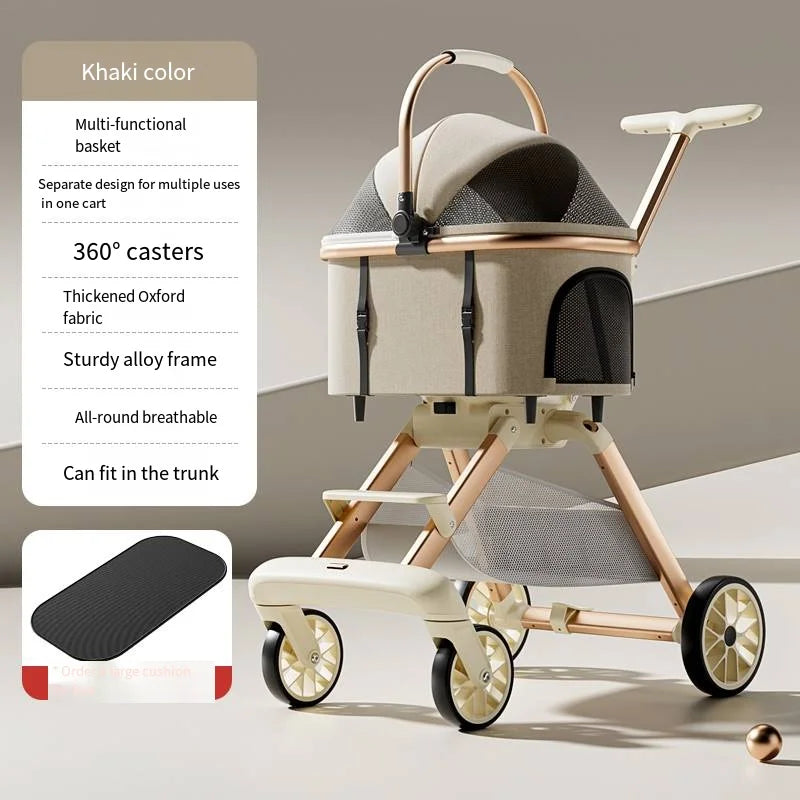Luxury Pet Stroller & Carrier – Foldable Dog Buggy with 360° Rubber Wheels, Breathable Basket & Storage Compartment