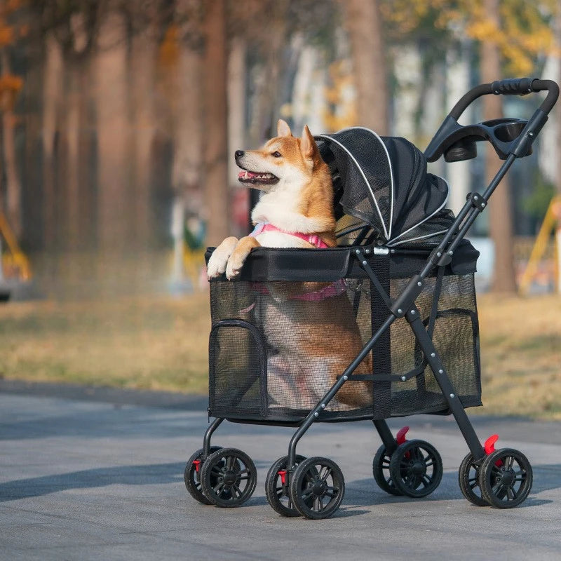 Breathable Folding Pet Stroller | Lightweight Dog & Cat Travel Carrier