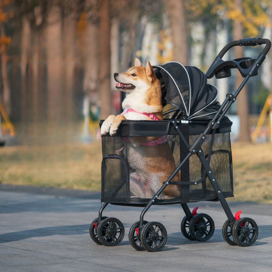 Breathable Folding Pet Stroller | Lightweight Dog & Cat Travel Carrier