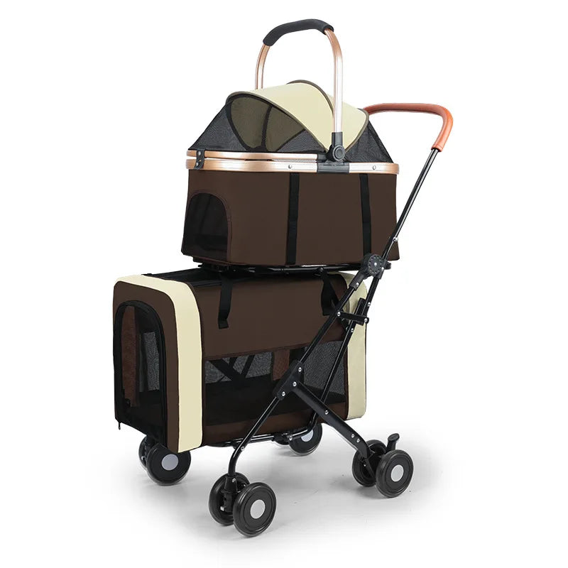 Double-Layer Pet Stroller | Detachable 2-in-1 Carrier