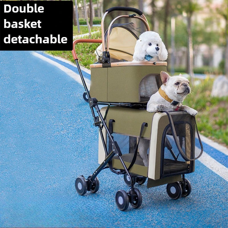 Double-Layer Pet Stroller | Detachable 2-in-1 Carrier