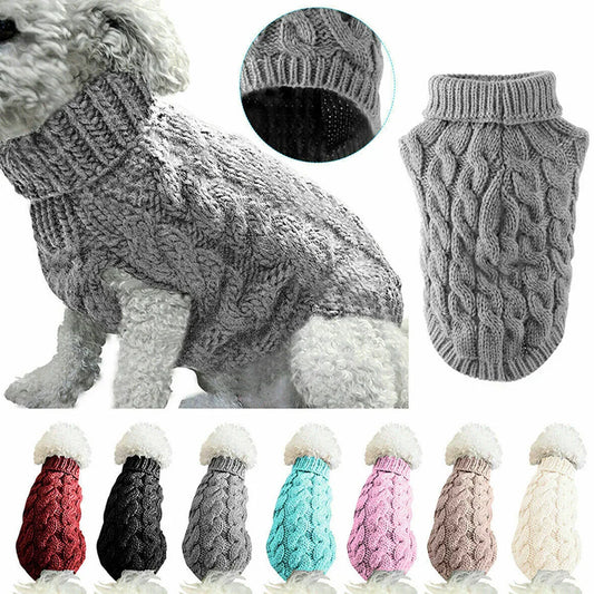 Knitted Dog Sweater – Classic Cable Knit Winter Jumper for Small Dogs & Cats