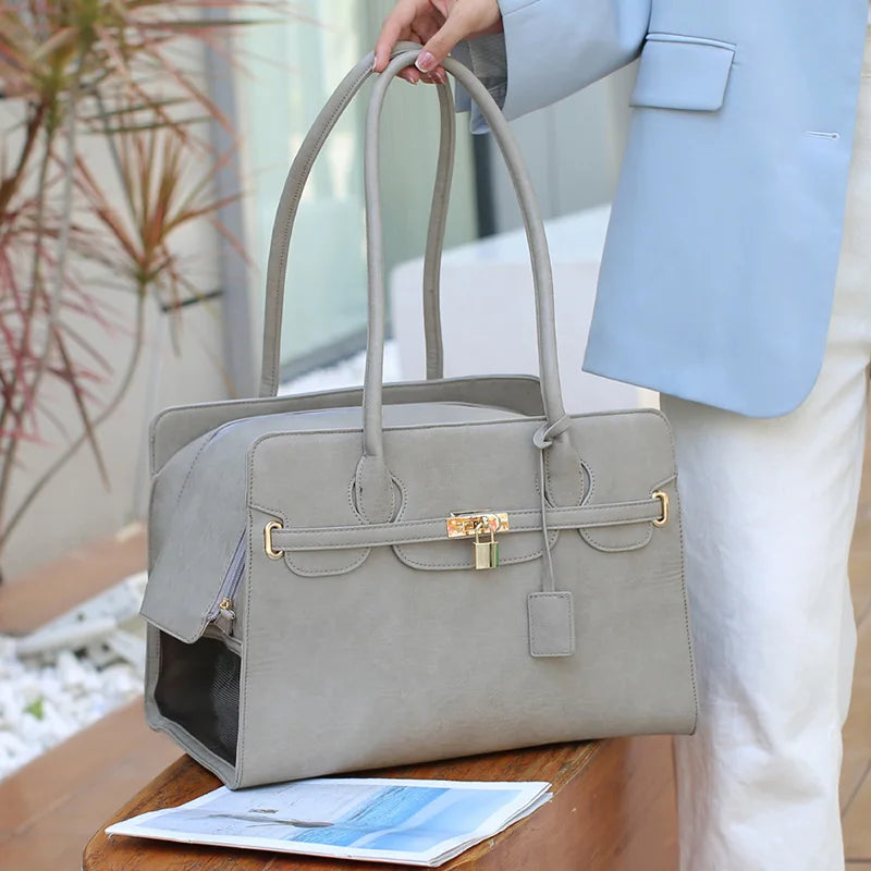 Luxury PU Leather Pet Carrier Handbag | Stylish Portable Pet Bag