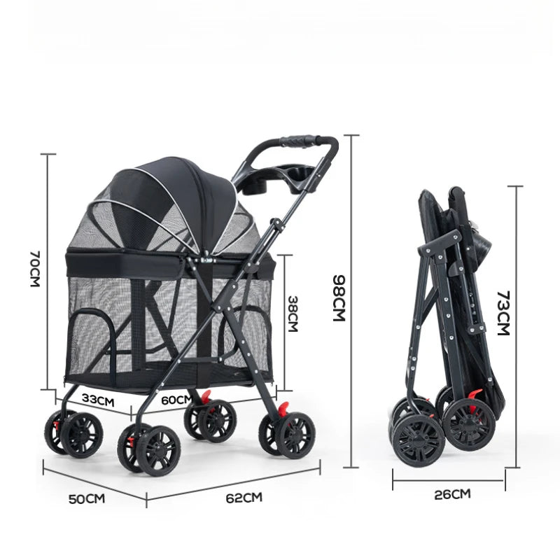 Breathable Folding Pet Stroller | Lightweight Dog & Cat Travel Carrier