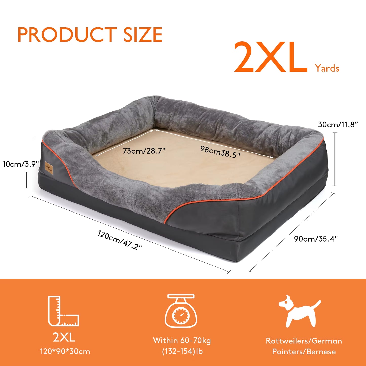 Orthopaedic Dog Bed with Bolsters | Removable Cover & Waterproof Base