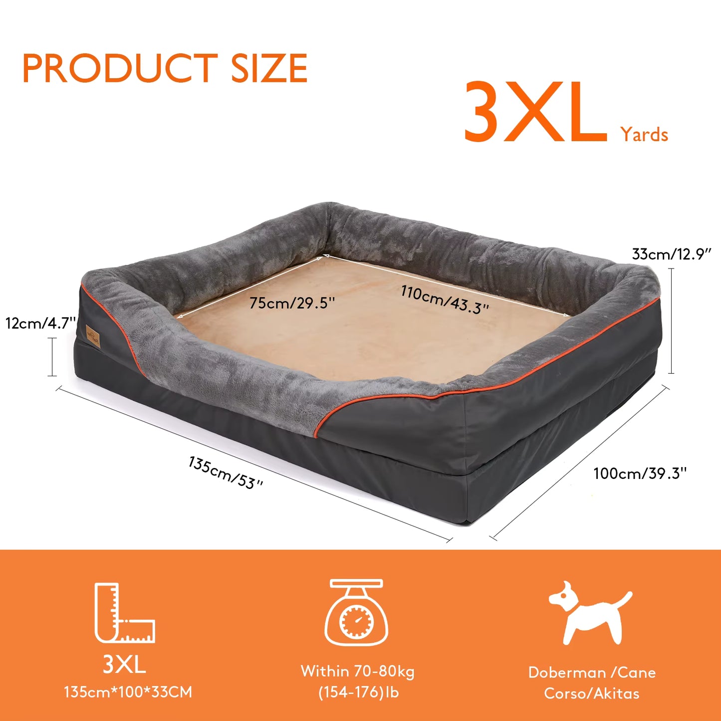 Orthopaedic Dog Bed with Bolsters | Removable Cover & Waterproof Base