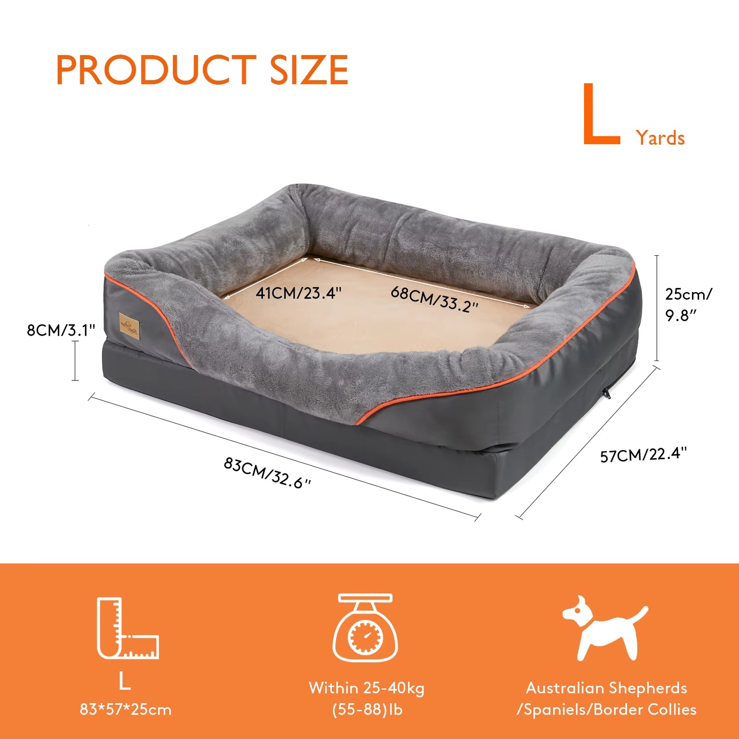 Orthopaedic Dog Bed with Bolsters | Removable Cover & Waterproof Base