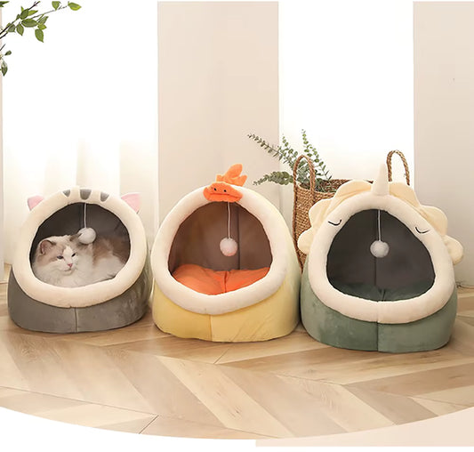 Cute Animal Ears Pet Bed | Plush Cat & Dog House