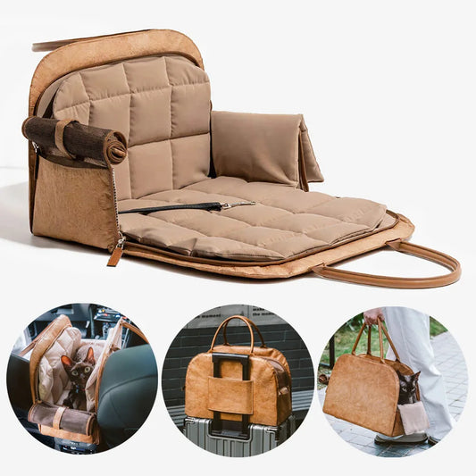 Luxury Leather Pet Carrier Bag – Windproof & Warm Travel Tote