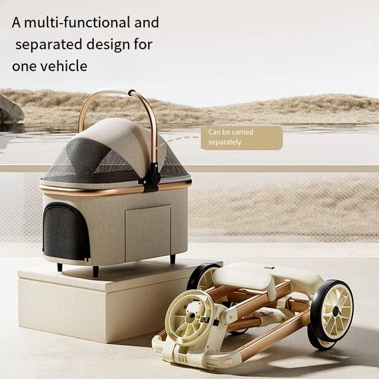 Luxury Pet Stroller & Carrier – Foldable Dog Buggy with 360° Rubber Wheels, Breathable Basket & Storage Compartment