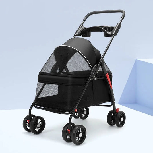 Lightweight Foldable Pet Stroller – Portable Travel Pram with 360° Wheels, Brake & Storage Basket