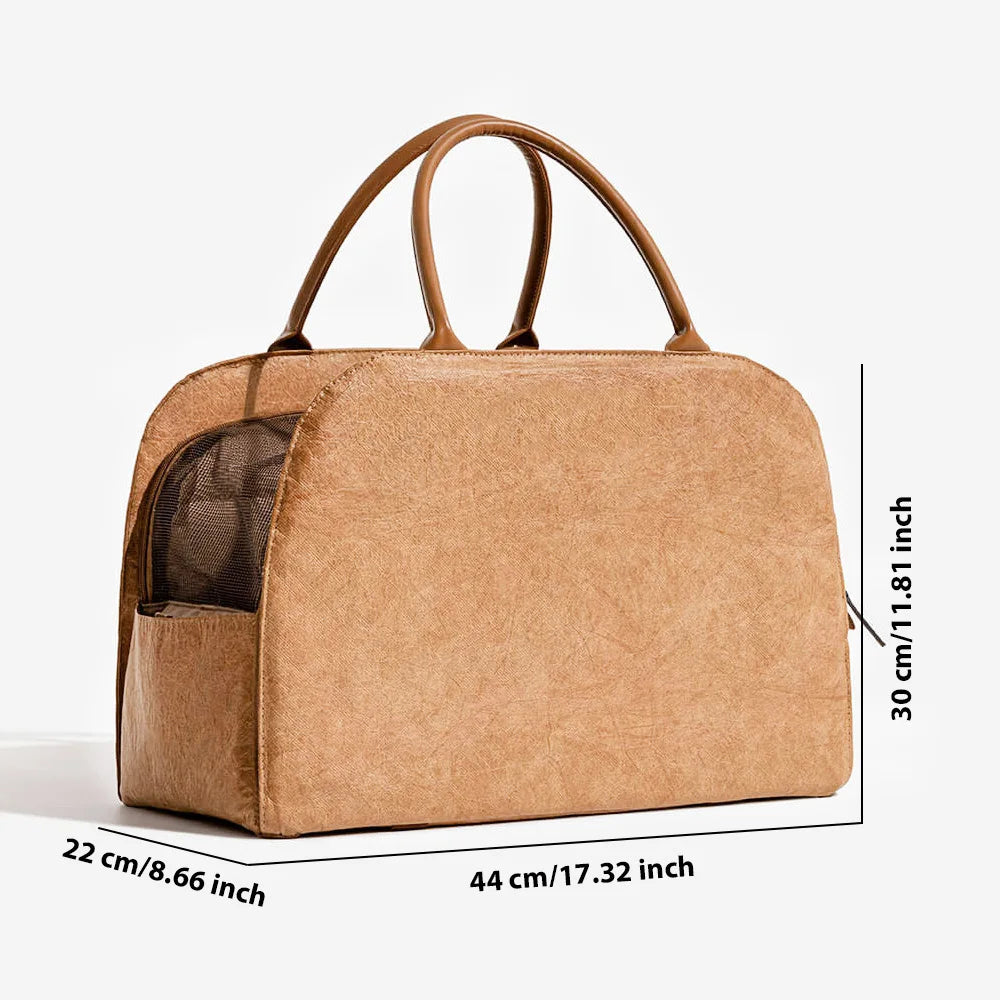 Luxury Leather Pet Carrier Bag – Windproof & Warm Travel Tote