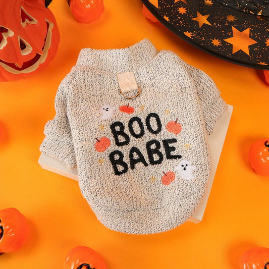 ‘Boo Babe’ Halloween Dog Jumper | Cosy Knitted Pet Sweater UK