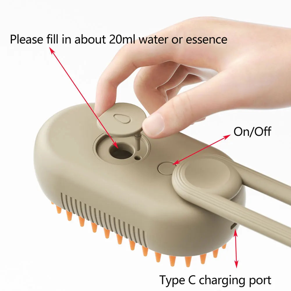 3-in-1 Steamy Pet Brush | Electric Dog & Cat Grooming Comb