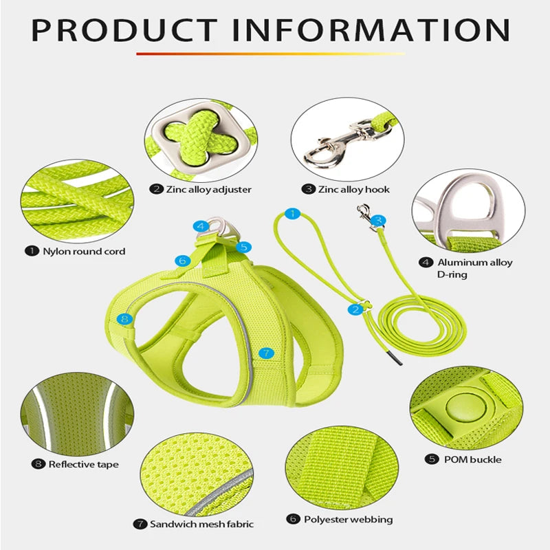 AirMesh+™ Reflective Dog Harness & Leash Set | Adjustable, Breathable, No-Pull Vest for Small & Medium Pets