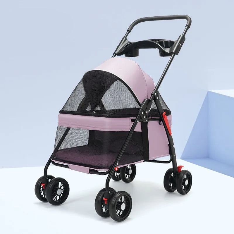 Lightweight Foldable Pet Stroller – Portable Travel Pram with 360° Wheels, Brake & Storage Basket
