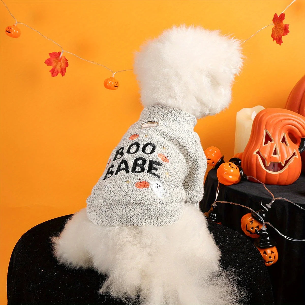 ‘Boo Babe’ Halloween Dog Jumper | Cosy Knitted Pet Sweater UK