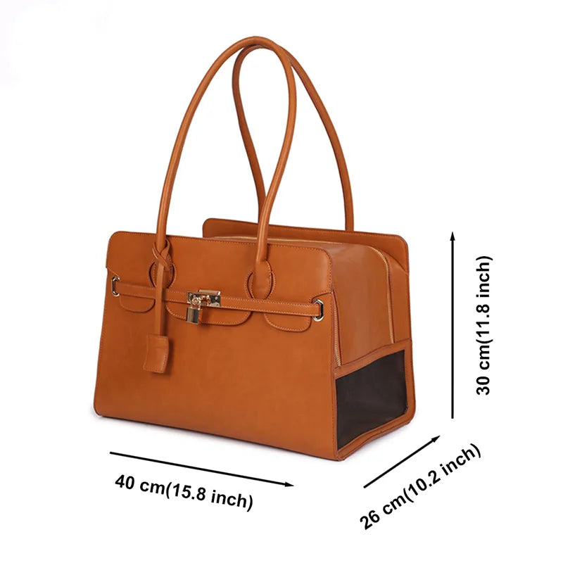 Luxury PU Leather Pet Carrier Handbag | Stylish Portable Pet Bag
