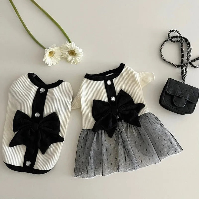 Luxury Dog Dress | Elegant Bow Lace Pet Outfit for Small Dogs