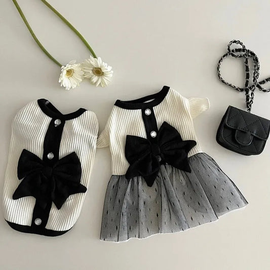 Luxury Dog Dress | Elegant Bow Lace Pet Outfit for Small Dogs