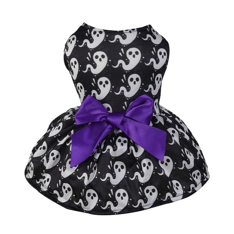 Halloween Dog Dress | Pumpkin & Ghost Pet Costume with Bow