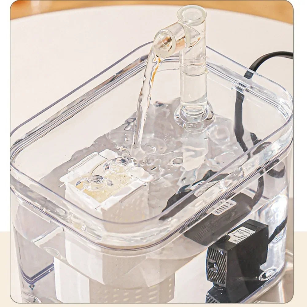 CrystalFlow – Transparent Automatic Pet Water Fountain | USB-Powered Cat & Dog Dispenser