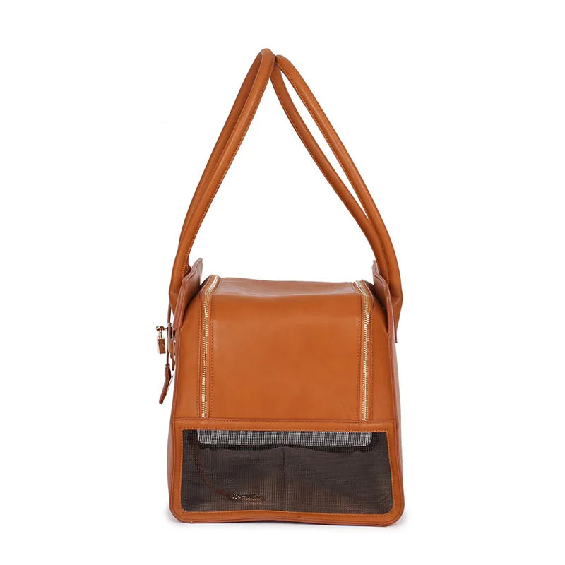 Luxury PU Leather Pet Carrier Handbag | Stylish Portable Pet Bag