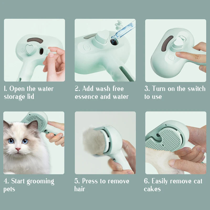 2-in-1 Steam Pet Grooming Comb | USB Hair Removal Brush for Dogs & Cats